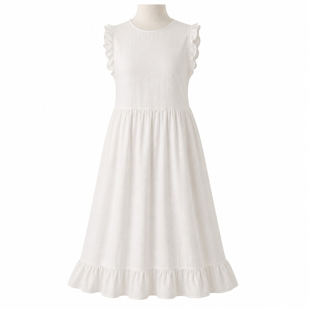 MagicLinen White Royal Toscana Ruffle Linen Midi Dress Womens XL Beach Tropical
